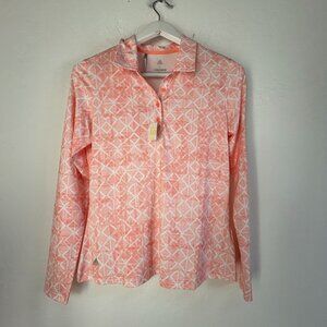 Adidas UPF 50 Long Sleeve Golf Polo Shirt Pacific Dunes Geometric Small New $70